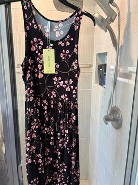 Black Floral Maxi Dress with Pink Blossoms